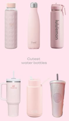 the different types of water bottles are shown on a pink background with text that reads, outfest water bottles