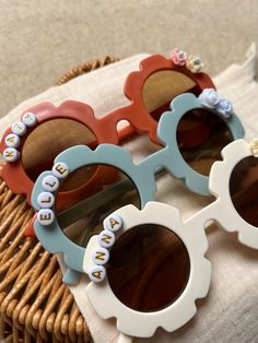 Personalised sunglasses for toddlers and babies. lots of colours and shapes to chose from Personalised Sunglasses, Toddler Girl Accessories, Personalized Sunglasses, Flower Sunglasses, Toddler Accessories, Girls Accessories, Toddler Girls, Eyewear Sunglasses, Baby Accessories