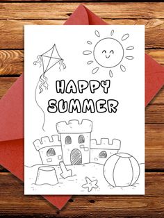 a card with the words happy summer written in black and white on it, next to a