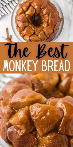 the best monkey bread recipe is made with cinnamon sugar and topped with caramel glaze