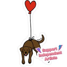 Decorate laptops, Hydro Flasks, cars and more with removable kiss-cut, vinyl decal stickers. Glossy, matte, and transparent options in various sizes. Super durable and water-resistant. A cute Chocolate Labrador Retriever is floating in the air with a red heart shaped balloon!! What is he/she doing??? Created by Naomi Ochiai.