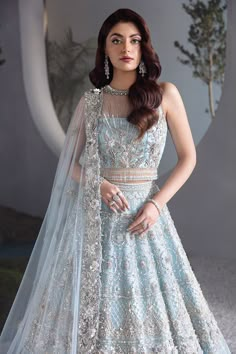 Baby Blue Lehenga, Blue Indian Wedding Dress, Ice Blue Lehenga, Light Blue Lehenga, Blue Lehenga Choli, Engagement Dress For Bride, Dupatta Dress, Wedding Dresses Pakistani, Sky Blue Dress