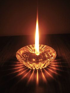 a lit candle sitting on top of a table