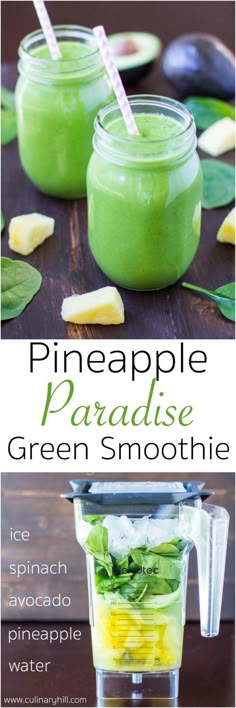 pineapple paradise green smoothie in a blender