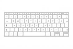 a computer keyboard with white keys and numbers on the back side, in front of a white background