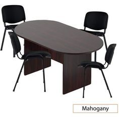 an oval conference table with chairs around it and the word mahogany above it in black