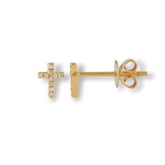 Mini Cross Studs-Earrings-Mama Bijoux-[14kgold]-[diamonds]-[heirloom_quality]-MamaBijoux Cross Stud Earrings, Cross Earrings Studs, Mini Cross, Classic Jewelry, Round Diamonds, Fine Jewelry, Stud Earrings, Diamonds, Yellow Gold