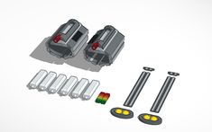 an image of some parts to make a lego car set that looks like it has wheels and axles