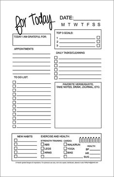 the printable daily planner is shown in black and white