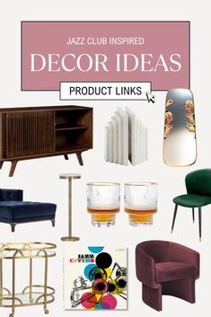 various furniture and decor items with the text jazz inspired decor ideas product links