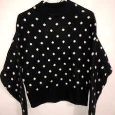 H&M Polka Dot Sweater. Very Comfy, Never Worn. Trendy H&m Sweater For Winter, H&m Black Casual Sweater, Casual Black H&m Sweater, Trendy Black And White Winter Tops, H&m Black Sweater For Fall, Black H&m Sweater For Fall, Pink Crew Neck Sweater, Owl Sweater, Fuzzy Pullover