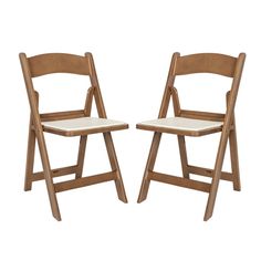 two wooden folding chairs sitting side by side