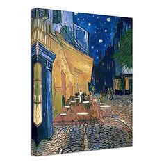 a painting of an outdoor cafe at night