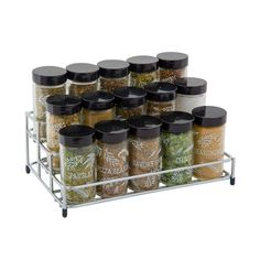 the spice rack is full of spices and seasonings