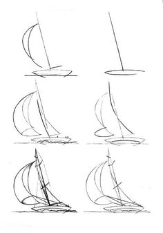 four different types of sailboats are shown in this drawing