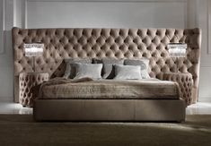 King Size Beds Luxury Bedroom Design Leather Italian Bed Extended Headboard King Size Betten Extended Headboard, Round Bedside Table, Leather Bedside Table, Round Bedside, Leather Upholstered Bed, King Size Beds, Italian Bed, Luxury Bedroom Design, Elegant Bedding