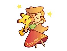 a cartoon girl holding a pokemon pikachu