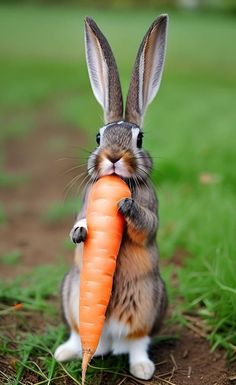 a rabbit holding a carrot in its mouth