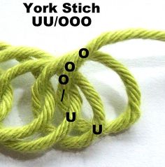 three pieces of yarn with the words new york stitch u / o on them