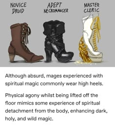 three different types of boots with words describing them in english and spanish, including the names of