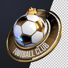 a soccer ball with the words football club in gold and white on a black background