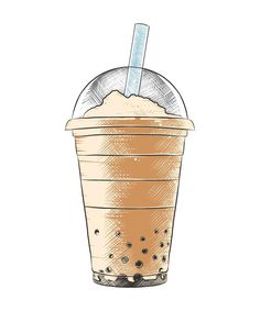 Vector engraved style Traditional Bubble Milk Tea drink in plastic glass for posters, decoration, logo, menu, sign. Hand drawn sketch of Asian Thai sweet cold beverage. Detailed colorful drawing. Milk Tea Drawing, Beverage Drawing, Drink Sketch, Poster Drink, Decoration Logo, Colorful Drawing, Bubble Milk Tea