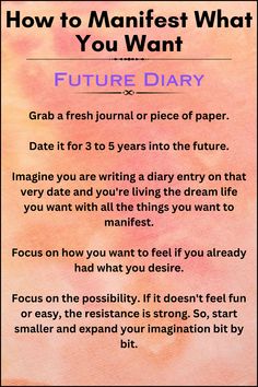 Future Diary of How to Manifest what you want.

Read the pin to know about this. 17 Seconds Manifestation, How To Write Manifestations, How To Script Manifestation, Manifesting Exercises, How To Manifest What You Want, Pillow Manifestation, Manifestation Exercises, Best Self Journal, Manifest Miracles