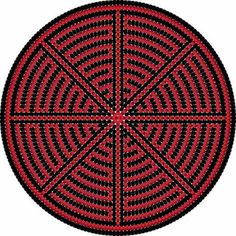 a red and black circular object with four intersecting lines in the center, on a white background