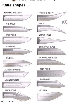 the different types of knives are shown in this diagram, and there is also an image of