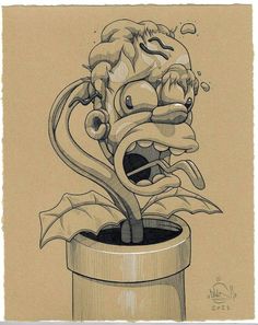 a drawing of a cartoon character in a cup with its mouth open and tongue out