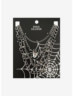 Social Collision Spider Chain Necklace Set | Hot Topic Social Collision, Riddle Rosehearts, Hot Topic Jewelry, Spider Jewelry, Holiday Gift List, Detailed Jewelry, + Core + Aesthetic, Halloween Jewelry, Themed Outfits