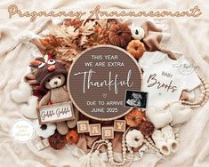 there is a thanksgiving card with the words, family pictures and other things on it