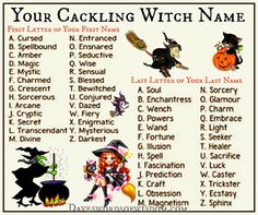 a halloween witch name list with pictures on it