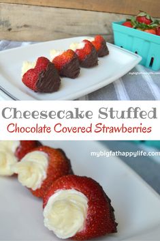 cheesecake stuffed chocolate covered strawberries on a white plate