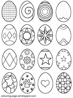 an easter egg coloring page with different designs and colors for each egg in the same circle