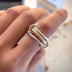 "Two Tone Ring Set, Interlocking Ring, Maximalist Ring, Gift for her, 1/20 14K Gold fill and 925 Silver, Mother's Day Gift Please Note: Our gold filled rings may have a visible solder mark and it may be brighter than the ring as we use 14k gold for soldering. This is not a Quality Issue but limitation and nature of materials & process we use to make handmade jewelry. We gently polish our jewelry so that the 14k gold layer stays intact and the jewelry lasts longer. We are very sorry, we will NOT be able to accept any returns in this regard. Thank you for your understanding and supporting our small business. Option 1. Half Round Band - Comfortable Fit *One of 14K gold filled 2.6mm(10 ga) half round band *Two of 2.0mm(12 ga) 925 sterling silver half round band *Two of 1.3mm thick gold filled Connected Rings, Ring Gold And Silver, Interlocking Ring, Buying Gold, Statement Ring Silver, Gold Filled Ring, Gold Filled Jewelry, Stacking Ring, Ring Gold