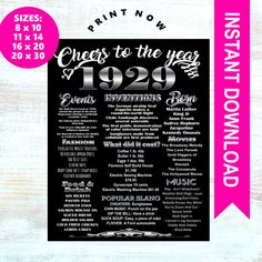 a black and white poster with the words, cheers to the years 1920 written on it