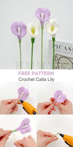 the crochet calla lily is being used to make it's own flower