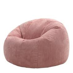 a pink corded bean bag chair