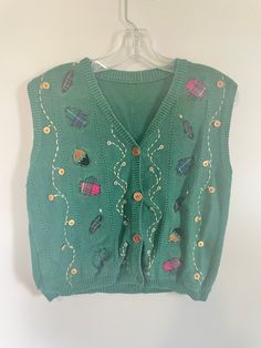 Measurements taken flat Shoulder to shoulder: 16.5 in Pit to pit: 20 in Length: 17 in Green Floral Vest Taregt, Fairisle Vest, Vest Fits, Embroidered Vest, Vest Outfits, Teacher Outfits, Western Outfits, Fair Isle, Womens Vest