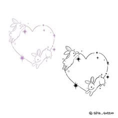 two hearts with sheeps and stars on them, one is drawn in the shape of a heart