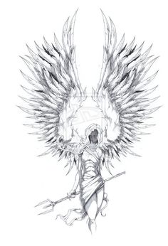 a pencil drawing of an angel with wings