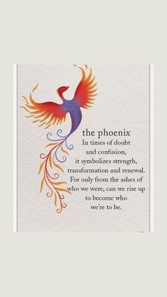 a card with an image of a bird and the words, the phoenix in times of doubt and confusion