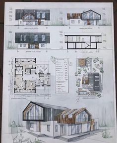 some drawings of different types of houses and plans for the house in which they are located