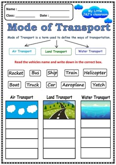 the model of transport worksheet is shown in this graphic file, with information about transportation