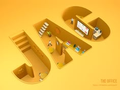 an image of the word office made out of cardboard and cut into letters on yellow background