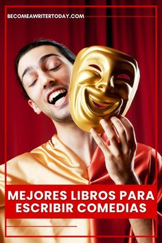 a man holding up a mask with the words mejores libros para escribir comidas