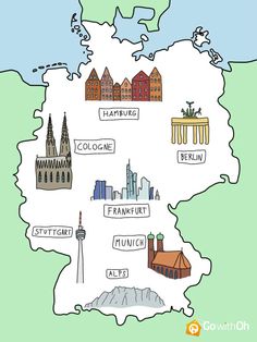 an illustrated map of germany with all the major cities