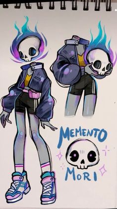 a drawing of two cartoon characters, one with a skull and the other with a skeleton