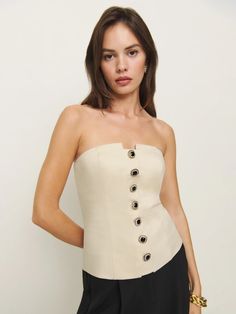 Women's New Clothing | Reformation Reformation Top, Waist Corset, Novelty Buttons, Strapless Corset, Business Outfit, New Tops, High End Fashion, Na Kd, Skirt Pants